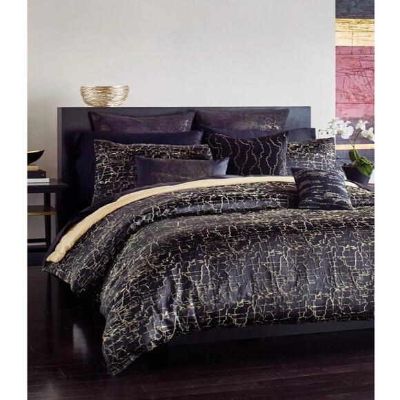 Donna Karan Black Onyx Full/Queen Duvet Cover + 2 Standard Shams + 2 Euro Shams - Picture 4 of 16
